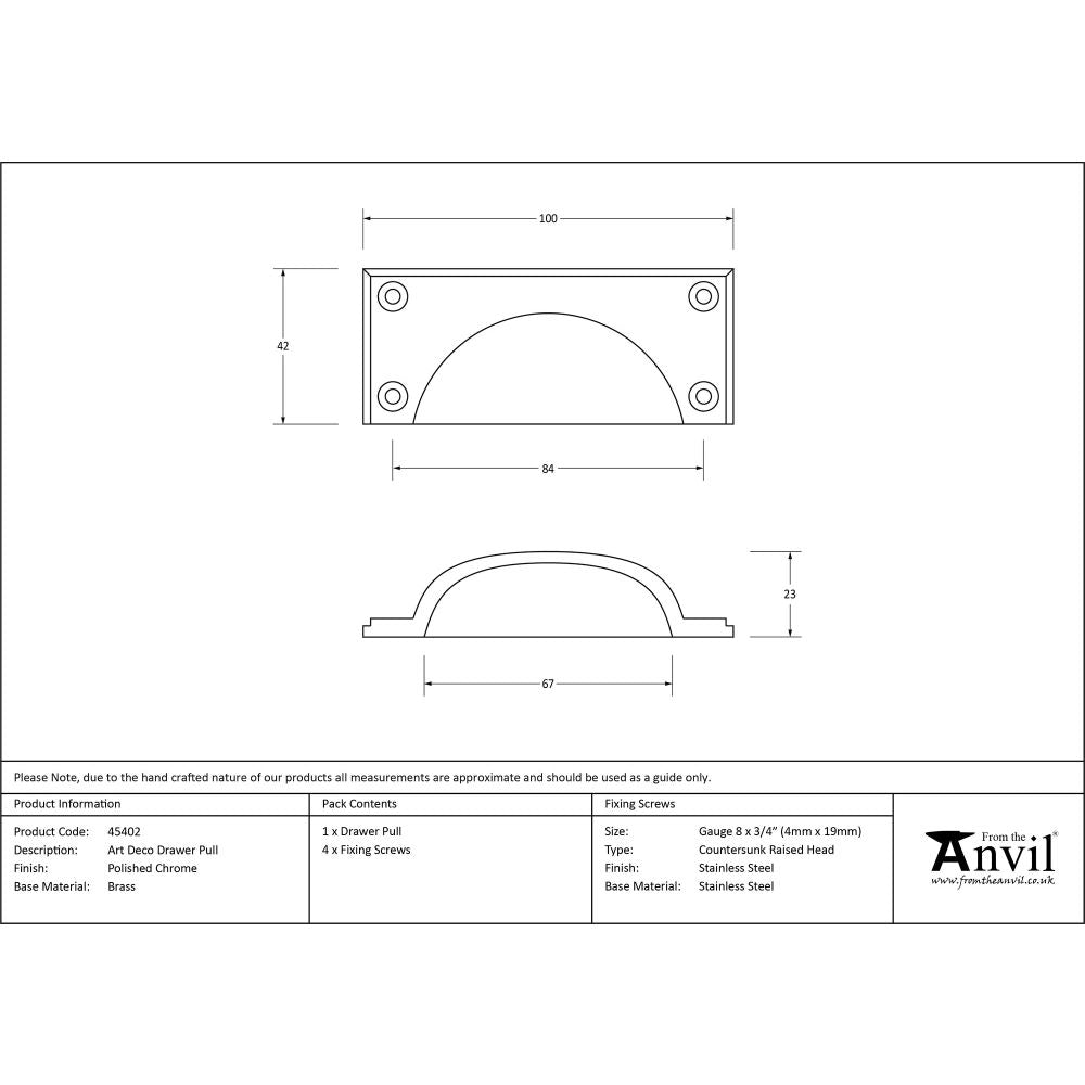 This is an image showing From The Anvil - Polished Chrome Art Deco Drawer Pull available from trade door handles, quick delivery and discounted prices