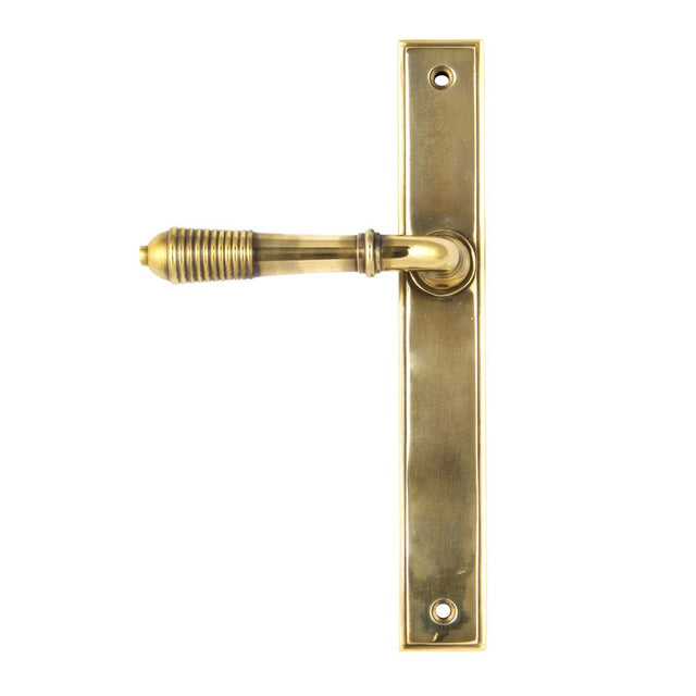 This is an image of From The Anvil - Aged Brass Reeded Slimline Lever Latch Set available to order from T.H Wiggans Architectural Ironmongery in Kendal, quick delivery and discounted prices.