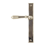 This is an image of From The Anvil - Polished Nickel Reeded Slimline Lever Latch Set available to order from T.H Wiggans Architectural Ironmongery in Kendal, quick delivery and discounted prices.