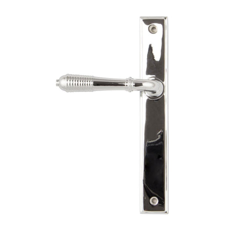 This is an image of From The Anvil - Polished Chrome Reeded Slimline Lever Latch Set available to order from T.H Wiggans Architectural Ironmongery in Kendal, quick delivery and discounted prices.