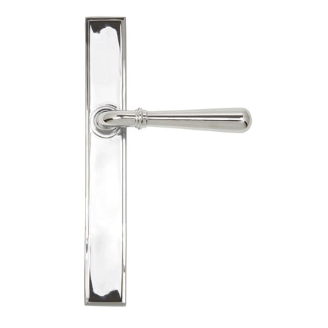 This is an image showing From The Anvil - Polished Chrome Newbury Slimline Lever Latch Set available from trade door handles, quick delivery and discounted prices