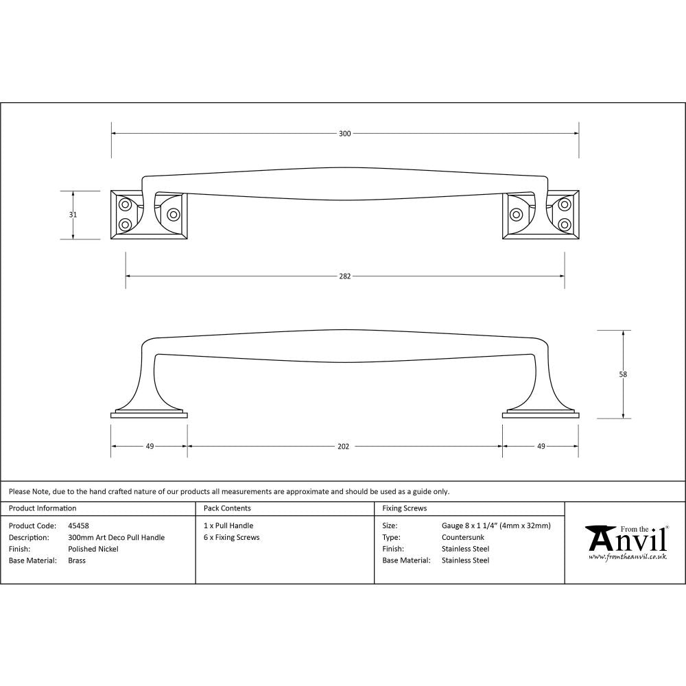 This is an image showing From The Anvil - Polished Nickel 300mm Art Deco Pull Handle available from trade door handles, quick delivery and discounted prices