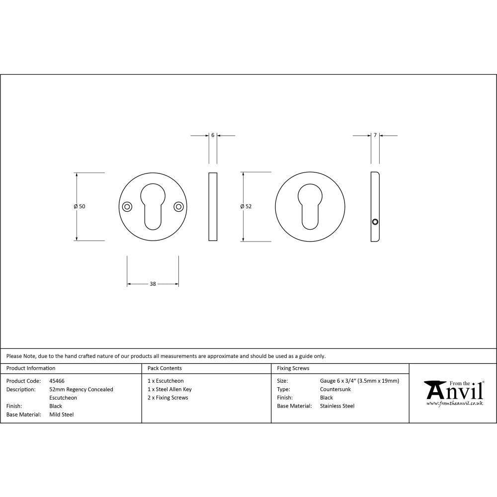 This is an image showing From The Anvil - Black 52mm Regency Concealed Escutcheon available from trade door handles, quick delivery and discounted prices