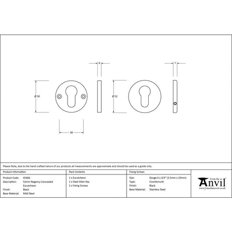 This is an image showing From The Anvil - Black 52mm Regency Concealed Escutcheon available from trade door handles, quick delivery and discounted prices