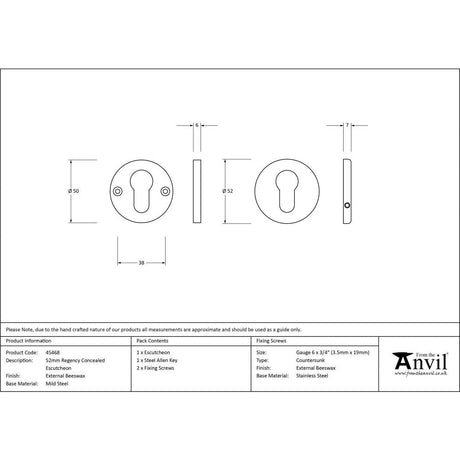 This is an image showing From The Anvil - External Beeswax 52mm Regency Concealed Escutcheon available from trade door handles, quick delivery and discounted prices