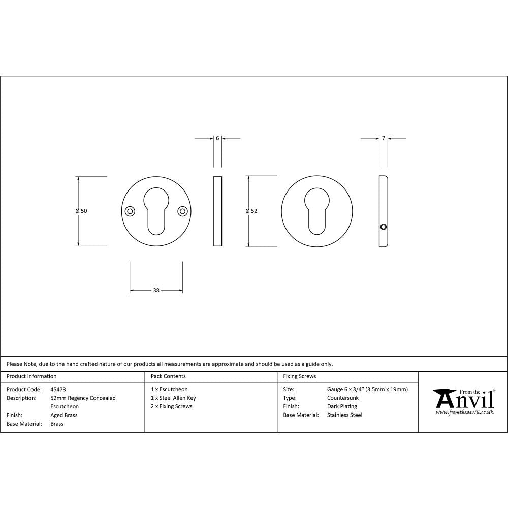 This is an image showing From The Anvil - Aged Brass 52mm Regency Concealed Escutcheon available from trade door handles, quick delivery and discounted prices