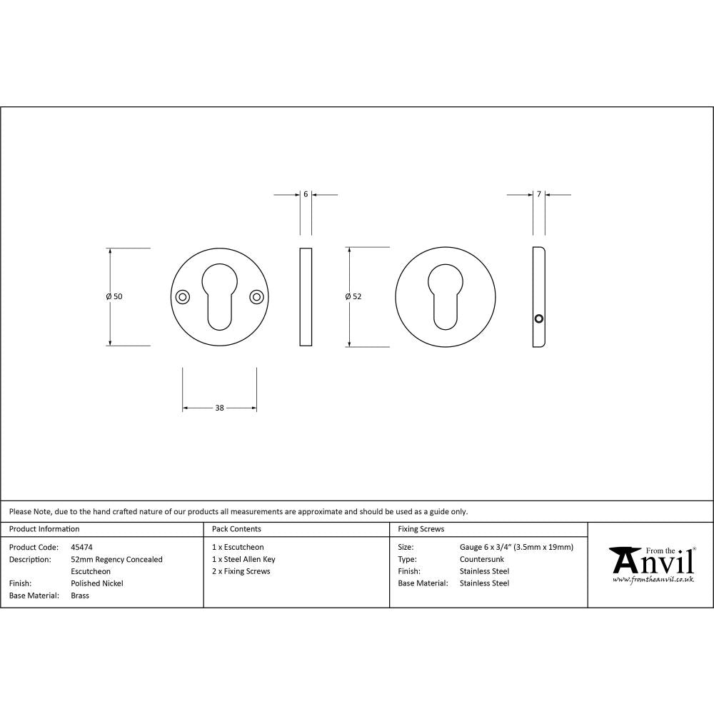 This is an image showing From The Anvil - Polished Nickel 52mm Regency Concealed Escutcheon available from trade door handles, quick delivery and discounted prices