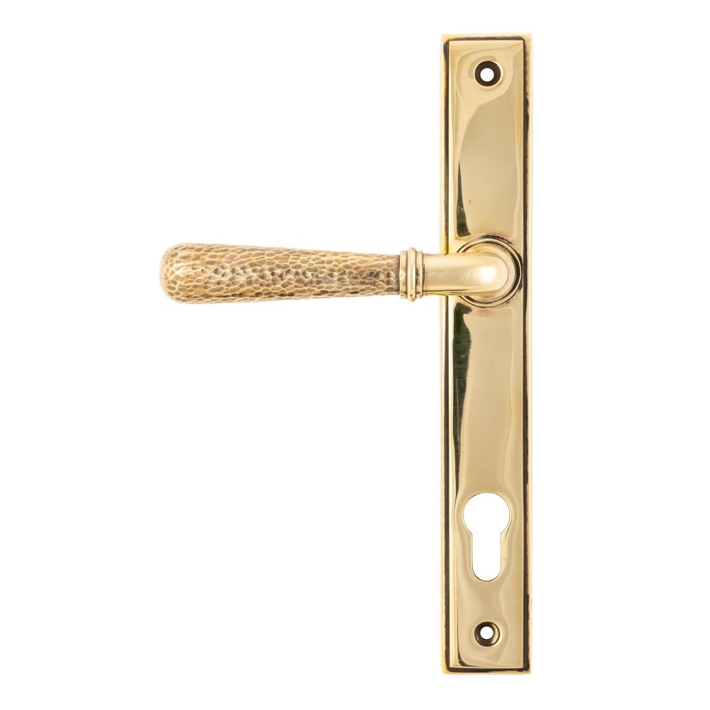 This is an image of From The Anvil - Aged Brass Hammered Newbury Slimline Espag. Lock Set available to order from T.H Wiggans Architectural Ironmongery in Kendal, quick delivery and discounted prices.