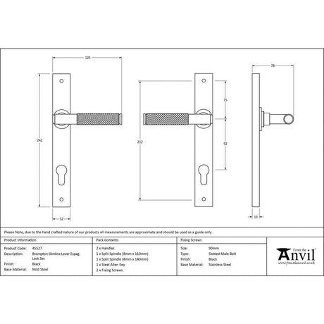 This is an image showing From The Anvil - Black Brompton Slimline Lever Espag. Lock Set available from trade door handles, quick delivery and discounted prices