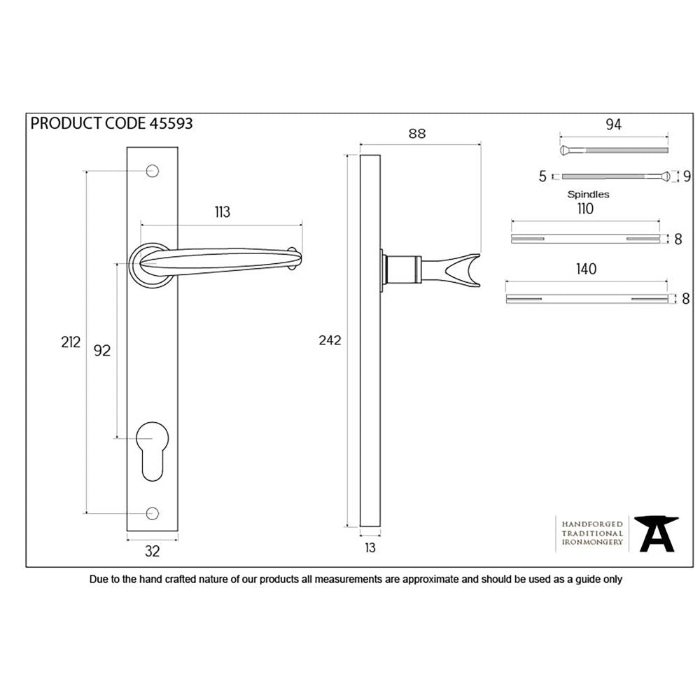 This is an image showing From The Anvil - External Beeswax Cottage Slimline Lever Espag. Lock Set available from trade door handles, quick delivery and discounted prices