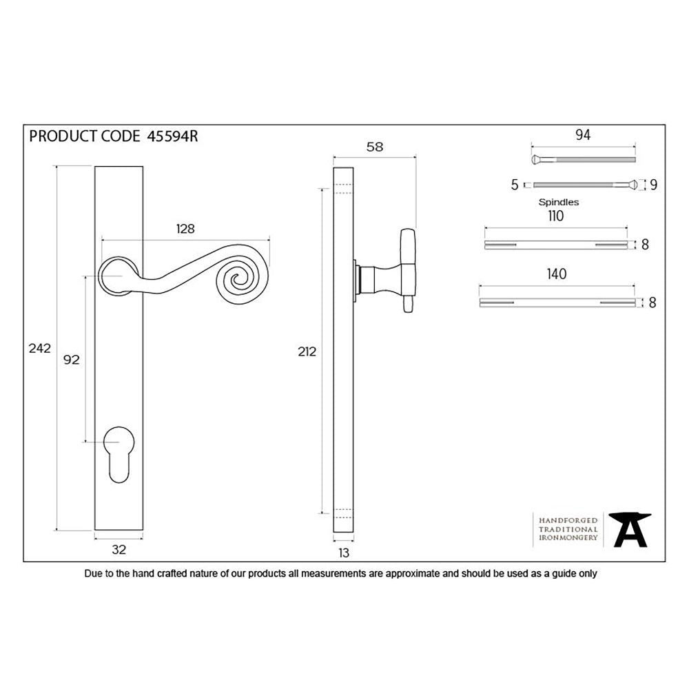 This is an image showing From The Anvil - External Beeswax Monkeytail Slim. Lever Espag. Lock Set - RH available from trade door handles, quick delivery and discounted prices