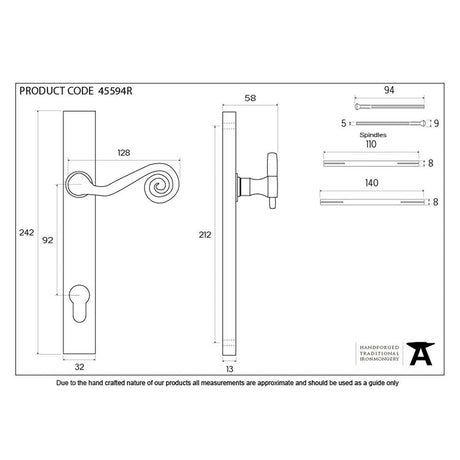 This is an image showing From The Anvil - External Beeswax Monkeytail Slim. Lever Espag. Lock Set - RH available from trade door handles, quick delivery and discounted prices