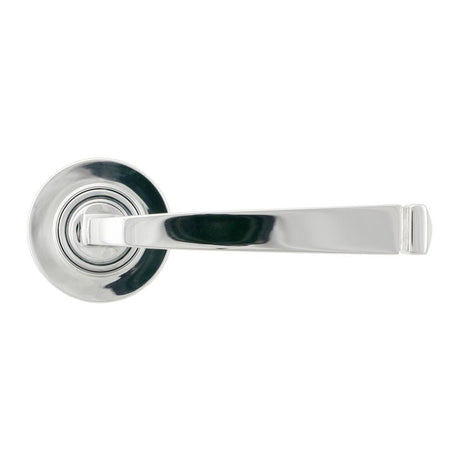 This is an image showing From The Anvil - Polished Chrome Avon Round Lever on Rose Set (Plain) available from trade door handles, quick delivery and discounted prices