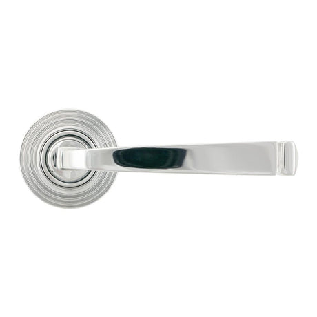 This is an image showing From The Anvil - Polished Chrome Avon Round Lever on Rose Set (Beehive) available from trade door handles, quick delivery and discounted prices