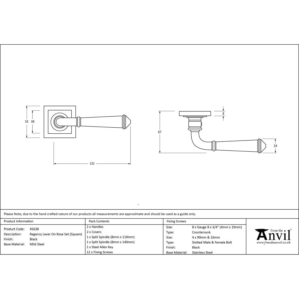 This is an image showing From The Anvil - Black Regency Lever on Rose Set (Square) available from trade door handles, quick delivery and discounted prices