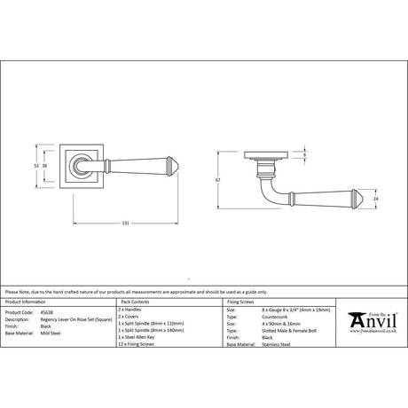 This is an image showing From The Anvil - Black Regency Lever on Rose Set (Square) available from trade door handles, quick delivery and discounted prices