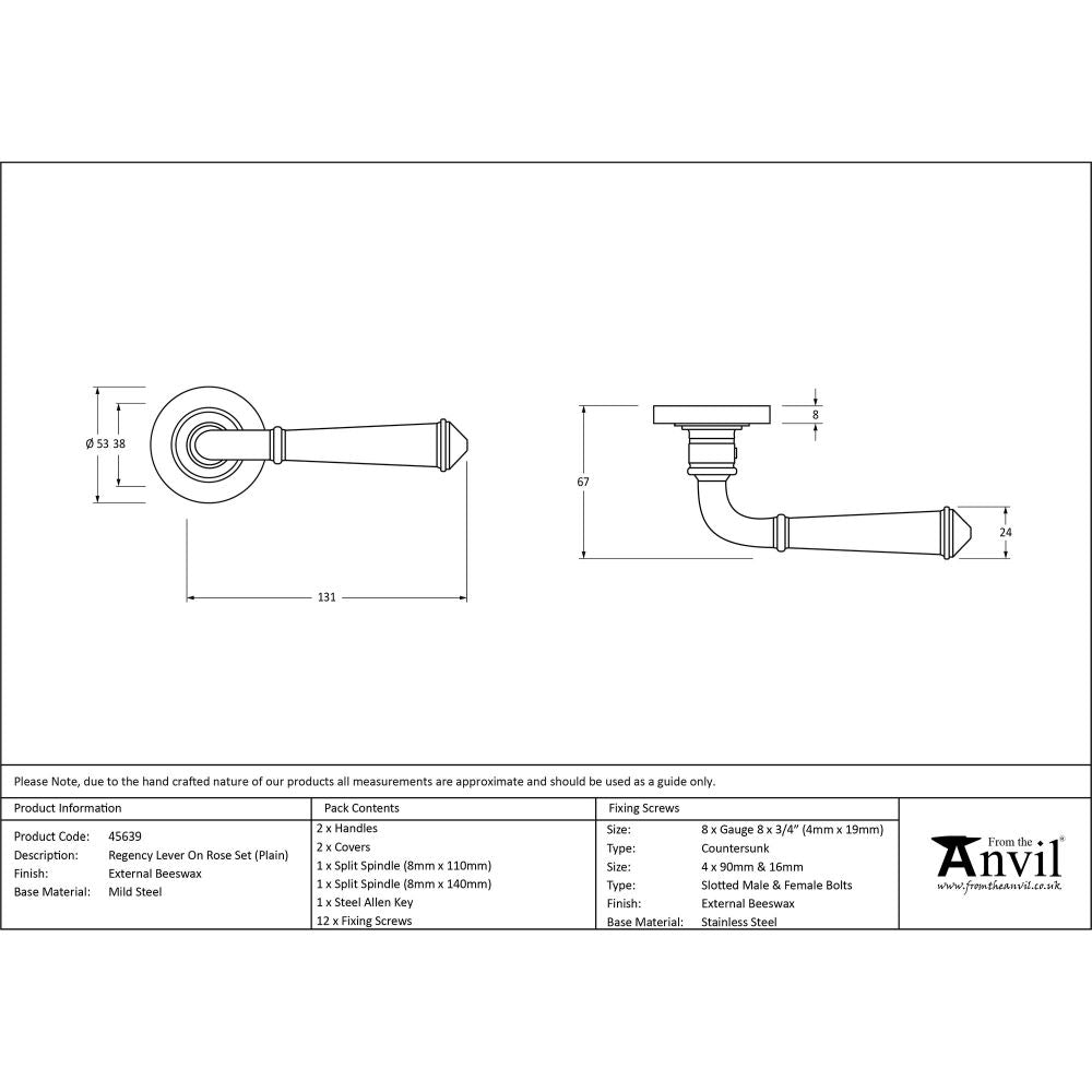 This is an image showing From The Anvil - External Beeswax Regency Lever on Rose Set (Plain) available from trade door handles, quick delivery and discounted prices