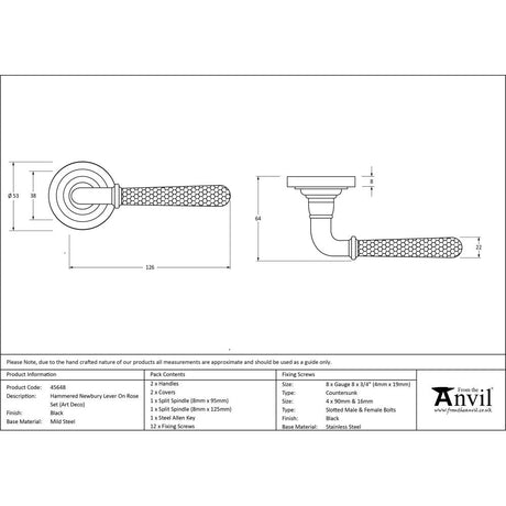 This is an image showing From The Anvil - Black Hammered Newbury Lever on Rose Set (Art Deco) available from trade door handles, quick delivery and discounted prices