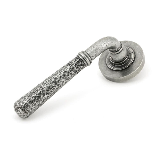 This is an image of From The Anvil - Pewter Hammered Newbury Lever on Rose Set (Plain) available to order from T.H Wiggans Architectural Ironmongery in Kendal, quick delivery and discounted prices.