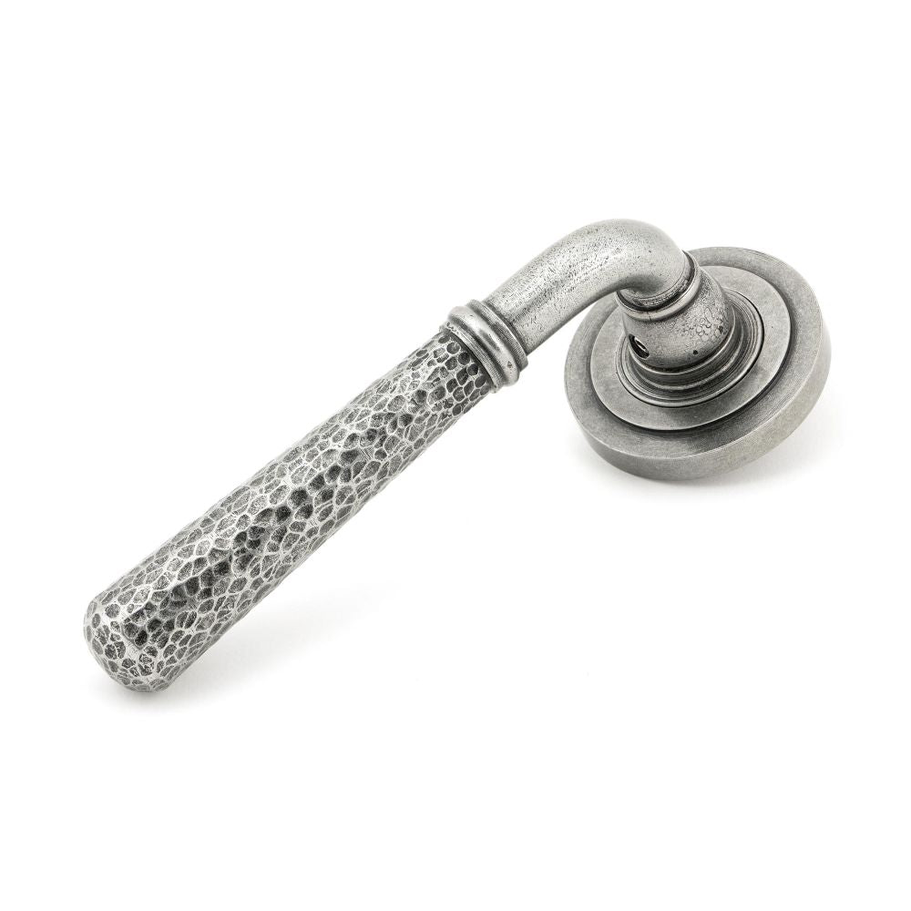 This is an image of From The Anvil - Pewter Hammered Newbury Lever on Rose Set (Art Deco) available to order from T.H Wiggans Architectural Ironmongery in Kendal, quick delivery and discounted prices.