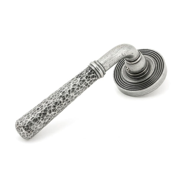 This is an image of From The Anvil - Pewter Hammered Newbury Lever on Rose Set (Beehive) available to order from T.H Wiggans Architectural Ironmongery in Kendal, quick delivery and discounted prices.