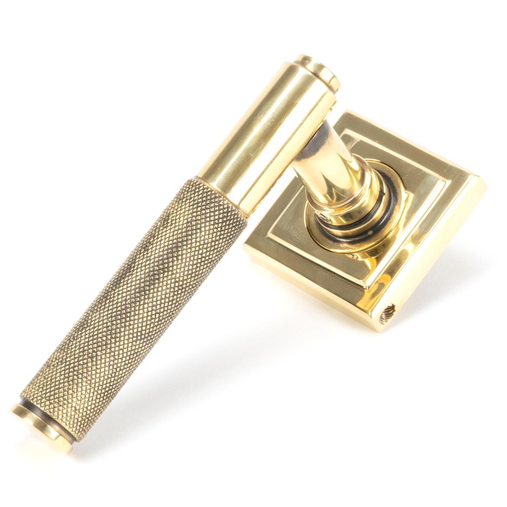 This is an image of From The Anvil - Aged Brass Brompton Lever on Rose Set (Square) available to order from T.H Wiggans Architectural Ironmongery in Kendal, quick delivery and discounted prices.