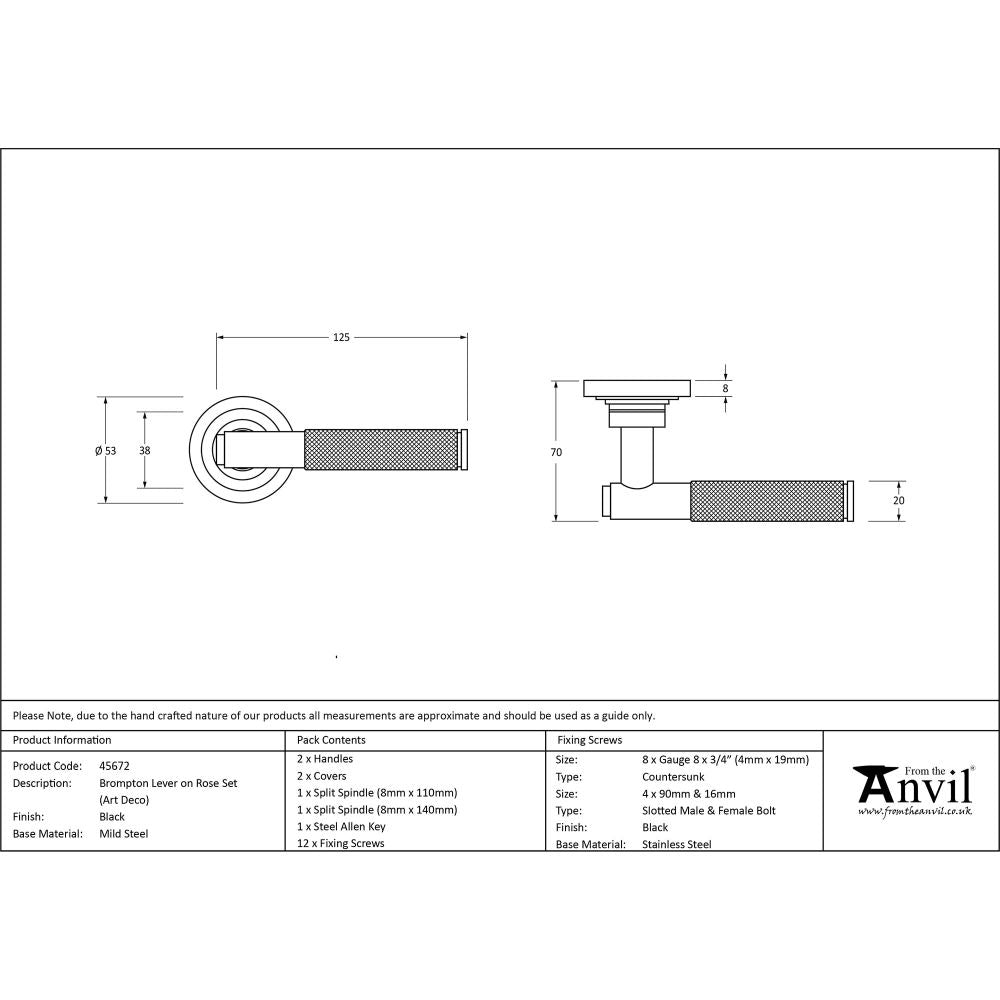 This is an image showing From The Anvil - Black Brompton Lever on Rose Set (Art Deco) available from trade door handles, quick delivery and discounted prices