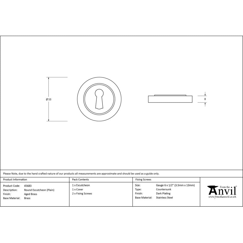 This is an image showing From The Anvil - Aged Brass Round Escutcheon (Plain) available from trade door handles, quick delivery and discounted prices