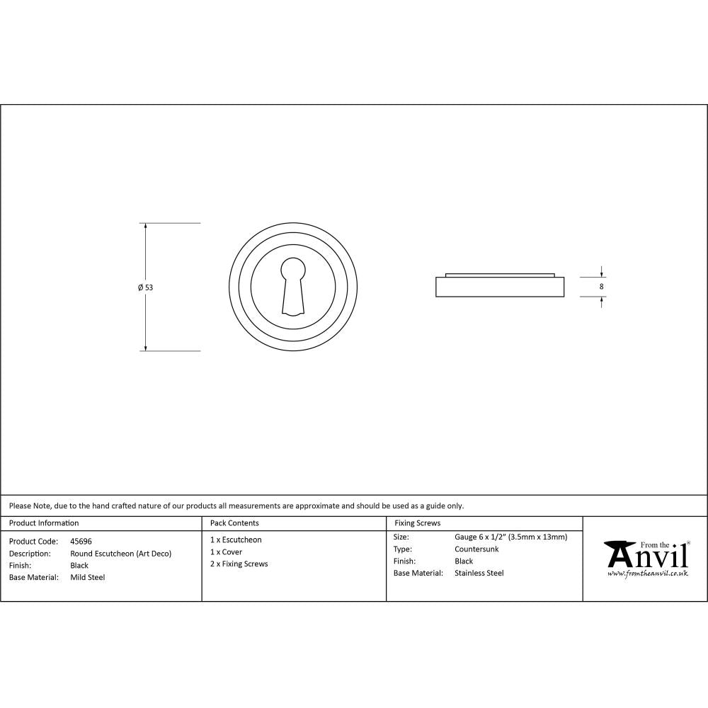 This is an image showing From The Anvil - Black Round Escutcheon (Art Deco) available from trade door handles, quick delivery and discounted prices