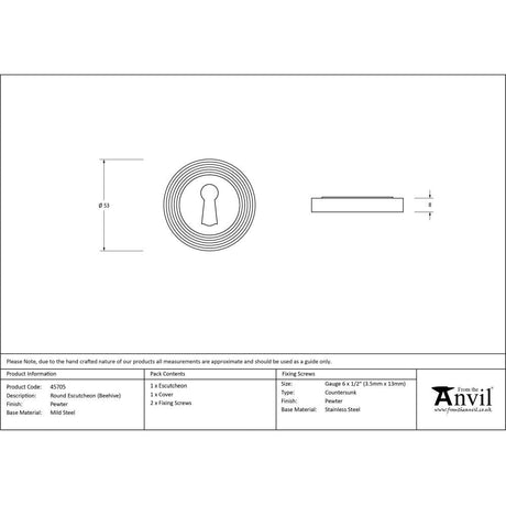 This is an image showing From The Anvil - Pewter Round Escutcheon (Beehive) available from trade door handles, quick delivery and discounted prices