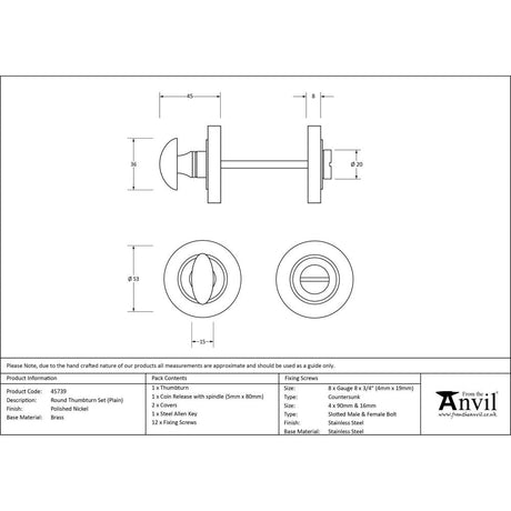 This is an image showing From The Anvil - Polished Nickel Round Thumbturn Set (Plain) available from trade door handles, quick delivery and discounted prices