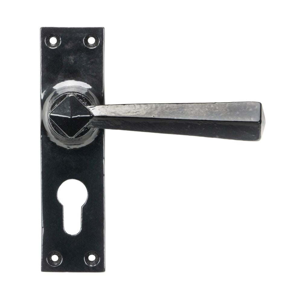 This is an image of From The Anvil - Black Straight Lever Euro Lock Set available to order from T.H Wiggans Architectural Ironmongery in Kendal, quick delivery and discounted prices.