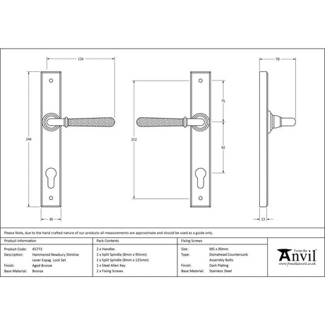 This is an image showing From The Anvil - Aged Bronze Hammered Newbury Slimline Espag. Lock Set available from trade door handles, quick delivery and discounted prices