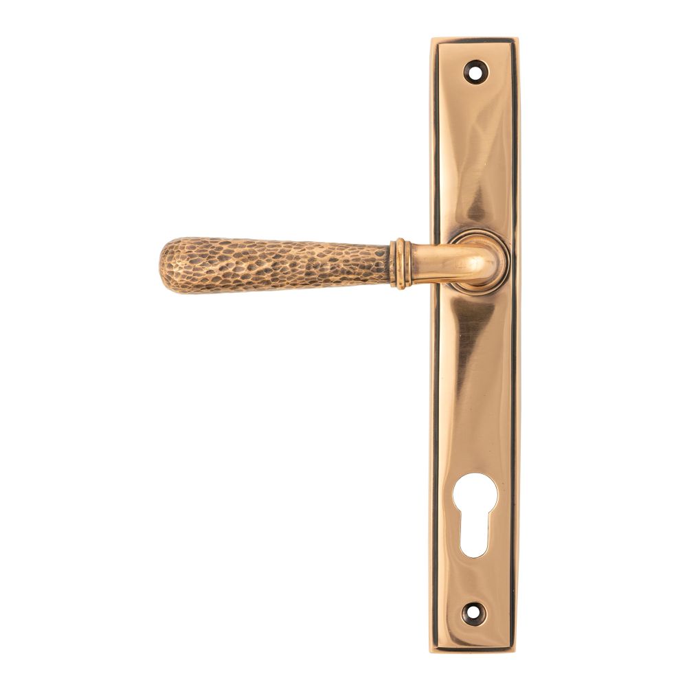 This is an image of From The Anvil - Polished Bronze Hammered Newbury Slimline Espag. Lock Set available to order from T.H Wiggans Architectural Ironmongery in Kendal, quick delivery and discounted prices.