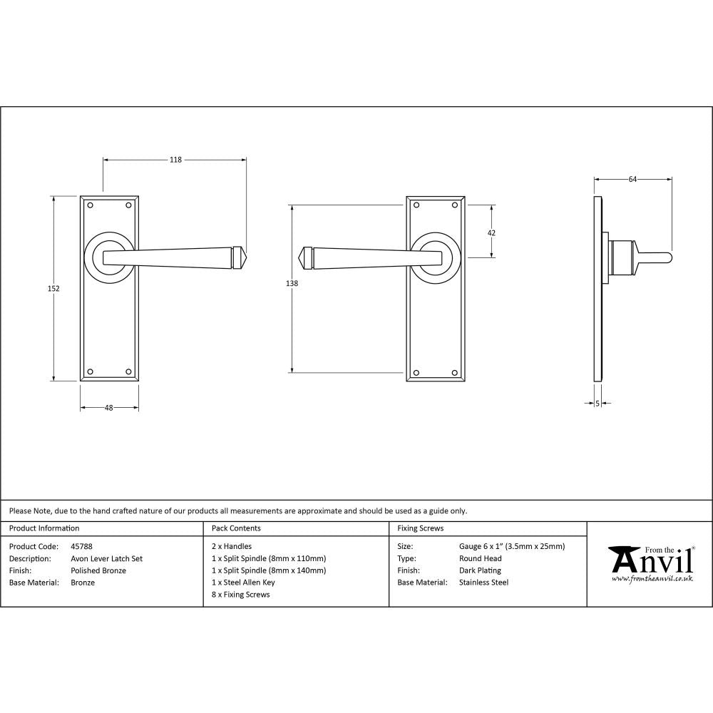 This is an image showing From The Anvil - Polished Bronze Avon Lever Latch Set available from trade door handles, quick delivery and discounted prices