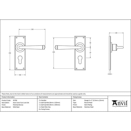 This is an image showing From The Anvil - Polished Bronze Avon Lever Euro Lock Set available from trade door handles, quick delivery and discounted prices