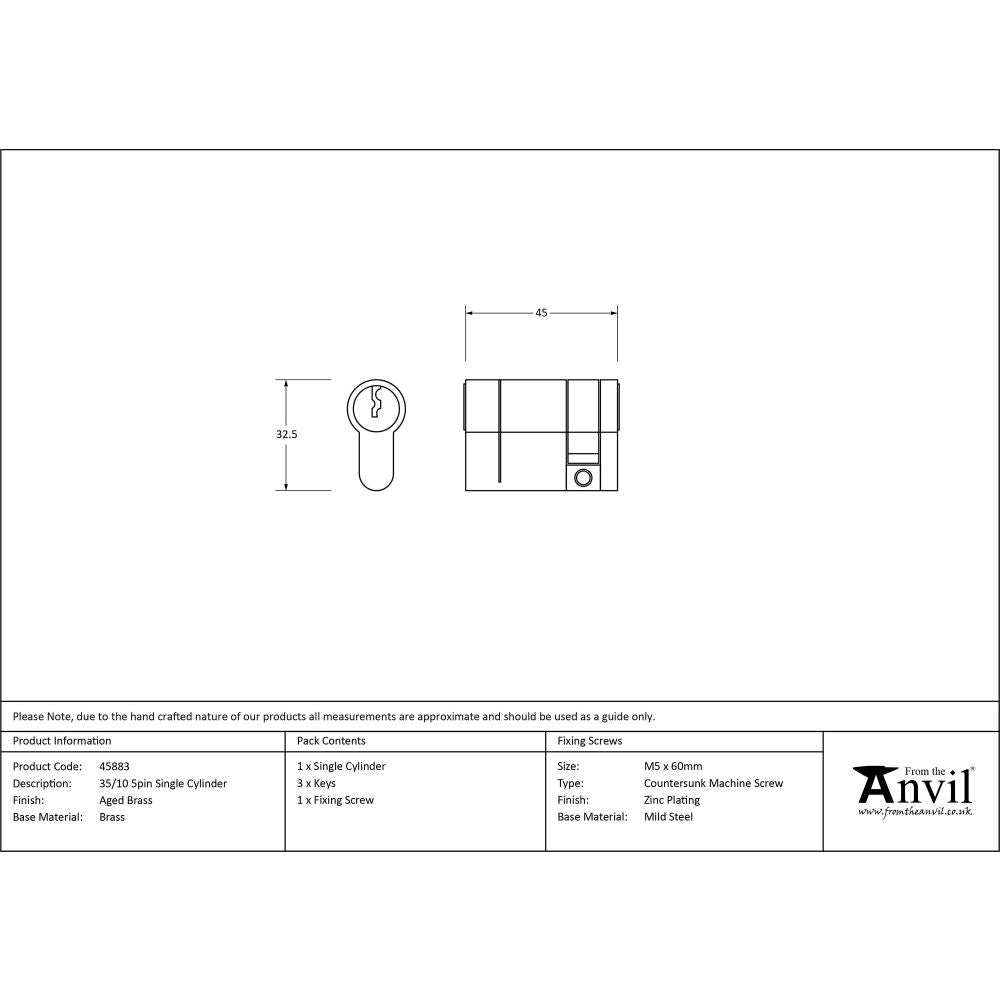 This is an image showing From The Anvil - Aged Brass 35/10 5pin Single Cylinder available from T.H Wiggans Architectural Ironmongery in Kendal, quick delivery and discounted prices