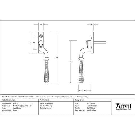 This is an image showing From The Anvil - Aged Brass Hammered Newbury Espag - RH available from T.H Wiggans Architectural Ironmongery in Kendal, quick delivery and discounted prices