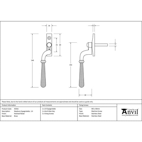 This is an image showing From The Anvil - Polished Nickel Hammered Newbury Espag - LH available from T.H Wiggans Architectural Ironmongery in Kendal, quick delivery and discounted prices