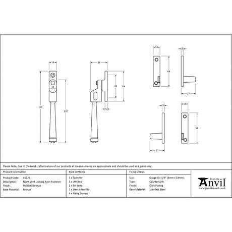 This is an image showing From The Anvil - Polished Bronze Night-Vent Locking Avon Fastener available from T.H Wiggans Architectural Ironmongery in Kendal, quick delivery and discounted prices