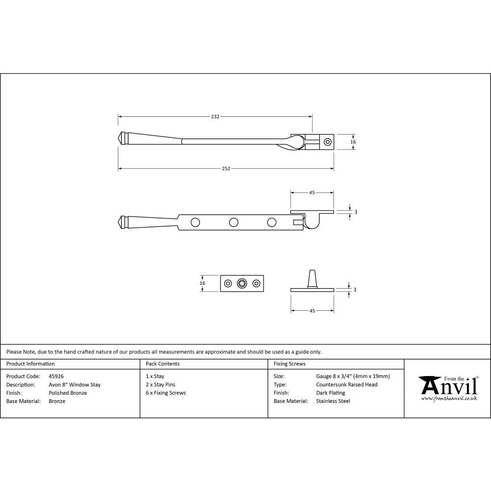 This is an image showing From The Anvil - Polished Bronze 8" Avon Stay available from T.H Wiggans Architectural Ironmongery in Kendal, quick delivery and discounted prices