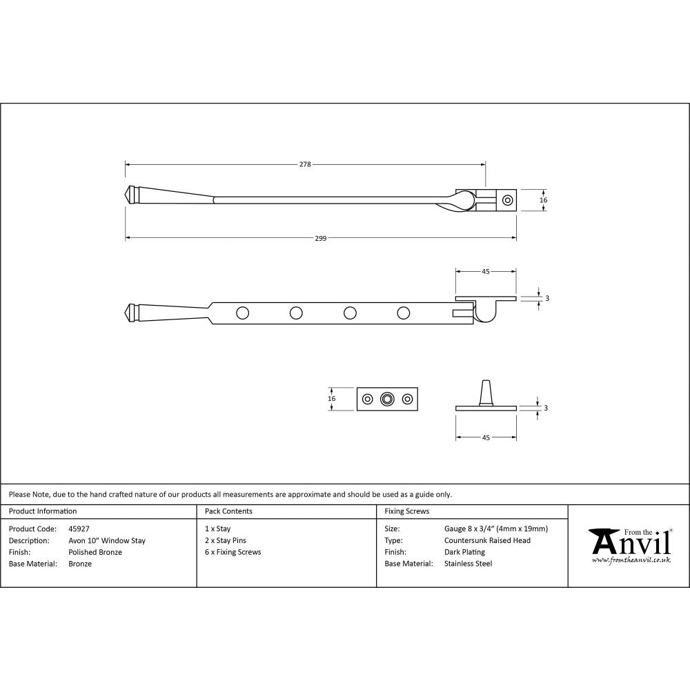 This is an image showing From The Anvil - Polished Bronze 10" Avon Stay available from T.H Wiggans Architectural Ironmongery in Kendal, quick delivery and discounted prices