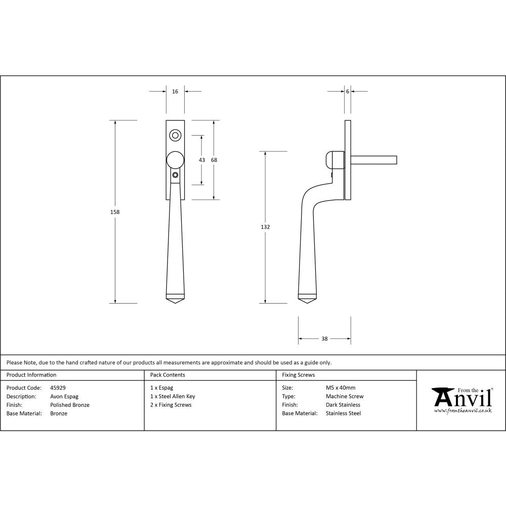 This is an image showing From The Anvil - Polished Bronze Avon Espag available from T.H Wiggans Architectural Ironmongery in Kendal, quick delivery and discounted prices