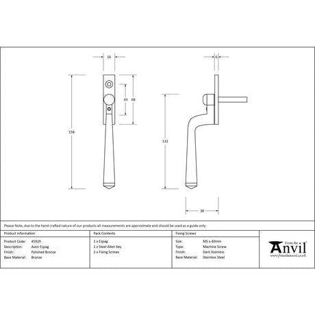 This is an image showing From The Anvil - Polished Bronze Avon Espag available from T.H Wiggans Architectural Ironmongery in Kendal, quick delivery and discounted prices