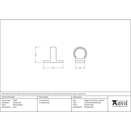 This is an image showing From The Anvil - Polished Nickel Sash Eye Lift available from T.H Wiggans Architectural Ironmongery in Kendal, quick delivery and discounted prices