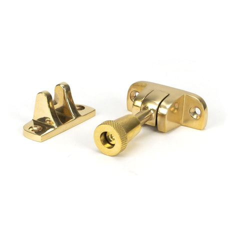 This is an image showing From The Anvil - Polished Brass Brompton Brighton Fastener (Radiused) available from T.H Wiggans Architectural Ironmongery in Kendal, quick delivery and discounted prices