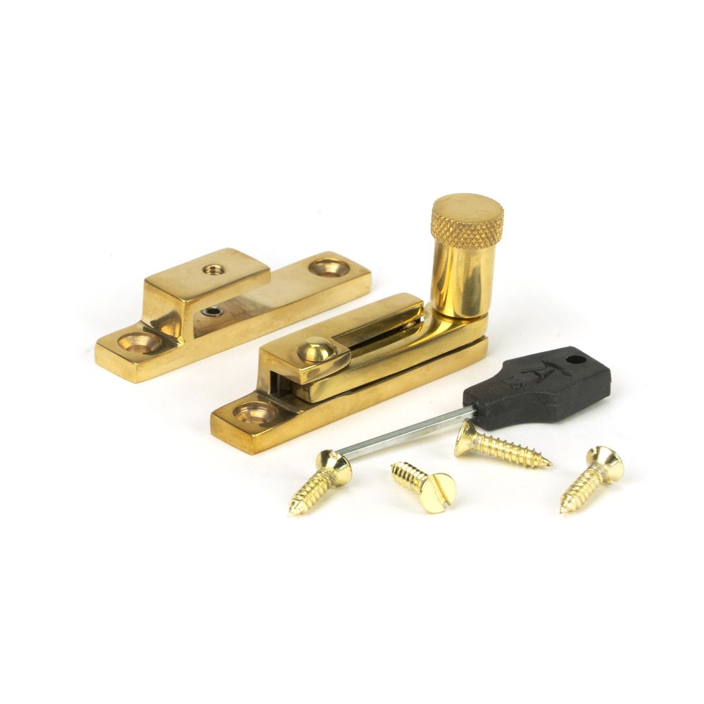 This is an image showing From The Anvil - Polished Brass Brompton Quadrant Fastener - Narrow available from T.H Wiggans Architectural Ironmongery in Kendal, quick delivery and discounted prices