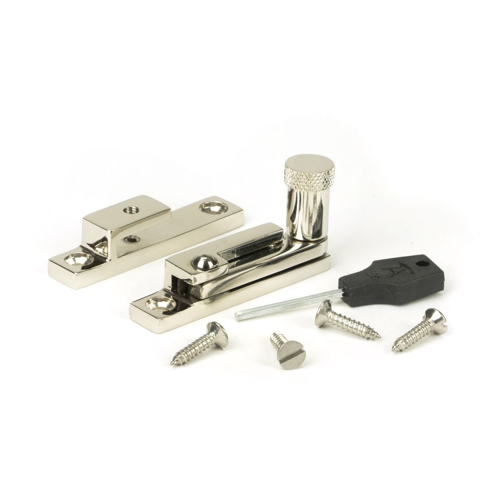 This is an image showing From The Anvil - Polished Nickel Brompton Quadrant Fastener - Narrow available from T.H Wiggans Architectural Ironmongery in Kendal, quick delivery and discounted prices