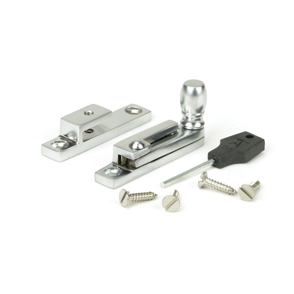 This is an image showing From The Anvil - Satin Chrome Mushroom Quadrant Fastener - Narrow available from T.H Wiggans Architectural Ironmongery in Kendal, quick delivery and discounted prices