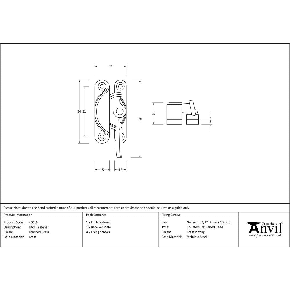 This is an image showing From The Anvil - Polished Brass Fitch Fastener available from T.H Wiggans Architectural Ironmongery in Kendal, quick delivery and discounted prices